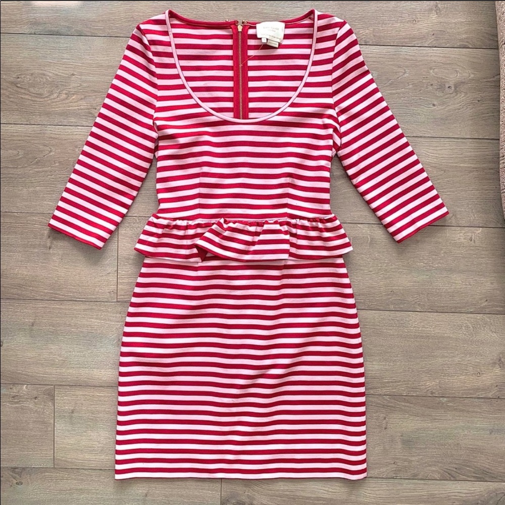 Kate Spade striped pink and red peplum dress
